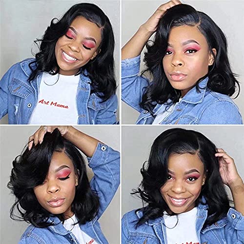 Body Wave Short Bob Human Hair Wig 13x6 HD Transparent Lace Front Human Hair Wig Brazilian Hair Natural Color 150% Density Short Wigs Ocean Wave Pre Plucked With Baby Hair For Women 8Inch