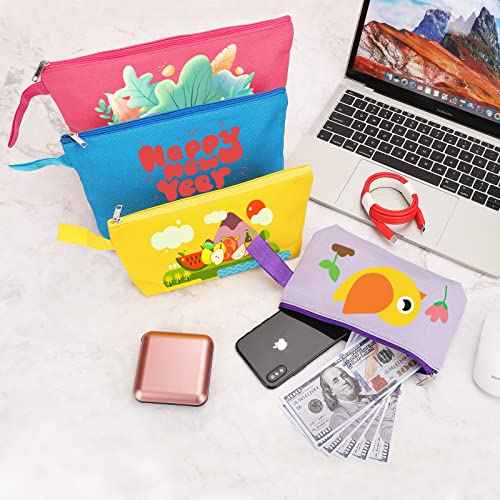 10 Pieces Cotton Canvas Makeup Bag with Bottom and Strap, Multi-Purpose Cosmetic Bag with Zipper Travel Toiletry Pouch, Blank DIY Craft Bag Pencil Bag (Multicolor 02, XS) (MN-WB07)