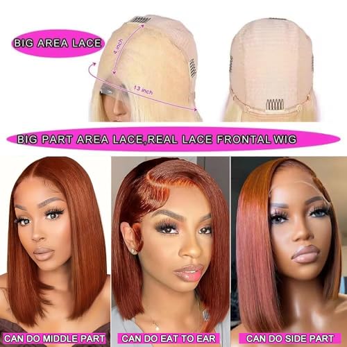 16 Inch Reddish Brown Bob Wigs Human Hair 13X4 Straight HD Transparent #33 Reddish Brown Bob Lace Front Wigs Human Hair Wear and Go Glueless Wig Pre Plucked Colored Hd Lace Frontal Wig for Black Women