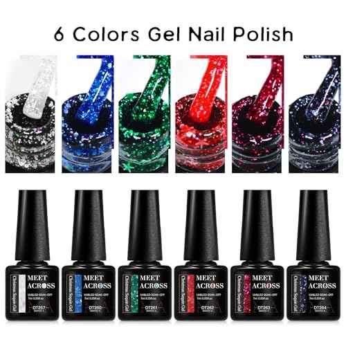 MEET ACROSS Gel Nail Polish Set 6 Pcs Glitter Colors Gel Nail Kit Art Design Soak Off UV LED (SET-4, 6pcs)