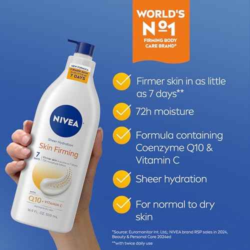 NIVEA Sheer Hydration Skin Firming Body Lotion with Q10 and Vitamin C, 72-Hour Body Moisturizer for Normal to Dry Skin, 16.9 Fl Oz Pump Bottle, Pack of 3