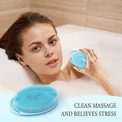 3 Pack Silicone Body Scrubber, Exfoliating Soft Loofah, Scrubber Fit for Sensitive and All Kinds of Skin, Clean Sanitary, Rapid Foaming Black+blue+pink