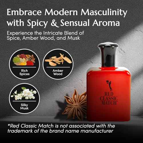 PB ParfumsBelcam Red Classic Match Eau de Toilette - Spicy Woody Amber Fragrance for Men, Long-Lasting Masculine Scent, Affordable Cologne Alternative, Signature Fragrance - 2.54 Fl Oz