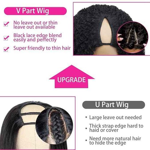 Homgoss V Part Wigs Human Hair For Women Upgrade Afro Kinky Curly V Part Wigs No Sew In No Leave Out No Glue V Part Human Hair Wig With Drawstring 200% Density Natural Color (14inch)