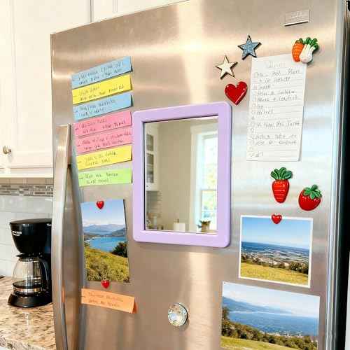 ARTLYMERS Magnetic Locker Mirror, 5x7 Real Glass Small Mirrors for Locker with Magnetic Backing, for School Locker, Bathroom, Household Refrigerator, Locker Accessory (Purple)