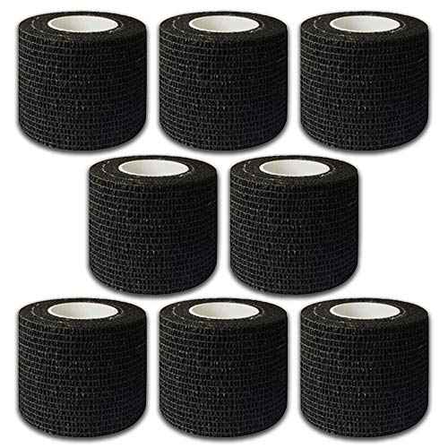Tattoo Grip Cover Wrap - 8Pcs 2" x 5 Yards Disposable Cohesive Tattoo Grip Tape Wrap Black Elastic Bandage Rolls Self-Adherent Tape for Tattoo Machine Grip Tube Accessories, Sports Tape