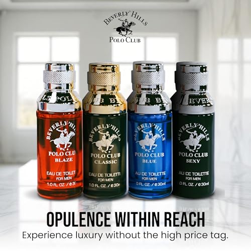 Beverly Hills Polo Club Exclusive Fragrance Collection For Men With 4 Different Fragrances, Blaze, Blue, Classic, and Sexy, 1fl oz Each (Pakaging May Vary)