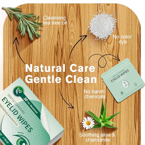 Eyelid and Lash Cleansing Wipes ? Hypoallergenic Tea Tree Oil Eye Wipes for Dry Eyes, Blepharitis & Sensitive Skin ? Pre-Moistened, Individually Wrapped Pads for Daily Eye Care ? 30 Count