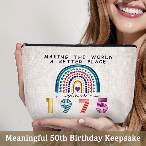 50th Birthday Gifts for Women Her 1975 Anniversary Small Cosmetic Travel Pouch Makeup Bag 50 Year Old Birthday Decorations Party Favors for Mom,Wife,Sister,Friend,Mothers Day