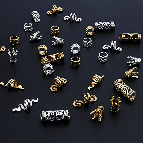 110PCS Retro Metal Dreadlock Accessories Hair Tube Beads Wooden-Like Beads Handmade DIY Tassel Hair Decoration Hair Jewelry for Locs Braids Men Women Hip-Hop Style