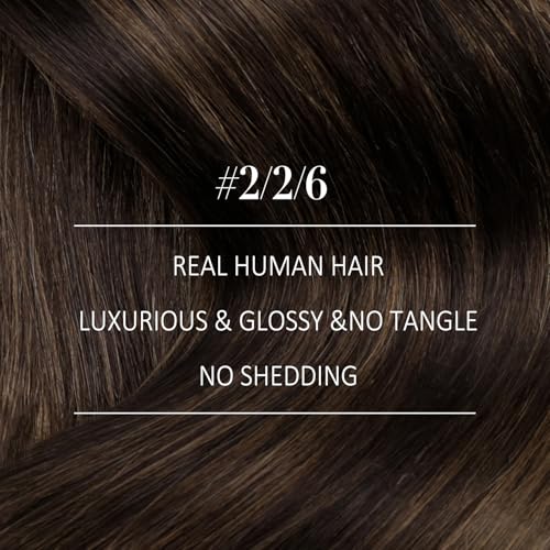 YoungSee Human Hair Sew in Extensions Brown Balayage Human Hair Weft Extensions Darkest with Medium Brown Balayage Sew in Hair Extensions Long Straight Hair 100G 22Inch