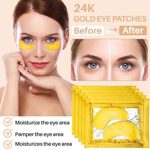 MAQIHAN Gold Under Eye Patches - 30 Pairs Golden Glow Under Eye Patches for Dark Circles,Gold Moisturizing Eye Skin Mask for Women,Eye Dark Circles Masks for Bags and Wrinkles