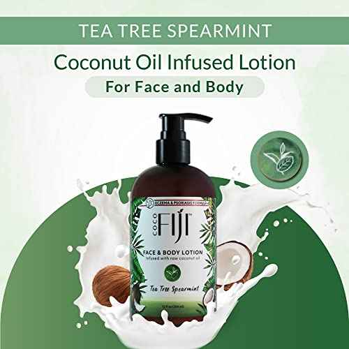 Coco Fiji Face & Body Lotion Infused With Coconut Oil | Lotion for Dry Skin | Moisturizer Face Cream & Massage Lotion for Women & Men | Tea Tree Spearmint 12 oz, Pack of 1