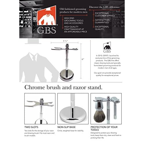 G.B.S Stylish Shaving Kit- For Men¡¯s Beard Traditional 42C Safety Razor, Badger Shaving Brush, Stainless Brush & Razor Stand, Chrome Bowl, 3 Pack of Natural Shaving Soaps + 25 DE Razor Blades