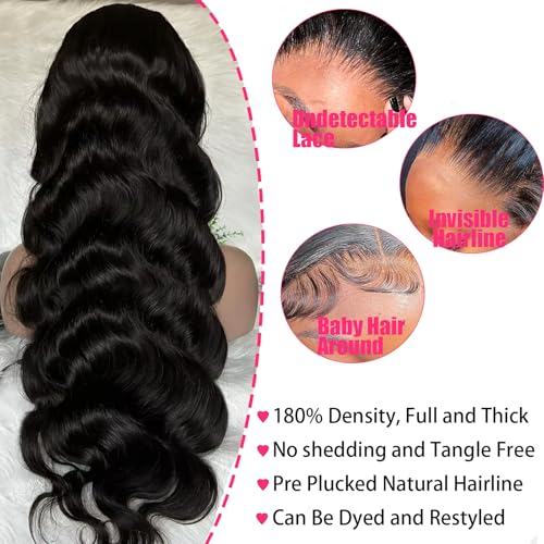 VRBest 5x5 HD Lace Closure Glueless Wigs Human Hair Pre Plucked Brazilian Virgin Body Wave Lace Front Wigs Human Hair 180% Density Closure Wig with Elastic Band (5x5 Natural Black, 22 inch)