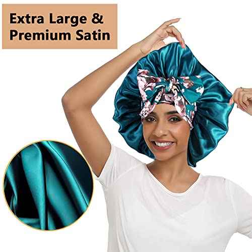 2pcs Large Silky Bonnets with tie Band Braid Bonnet, Satin Bonnet for Sleeping Curly Hair, F