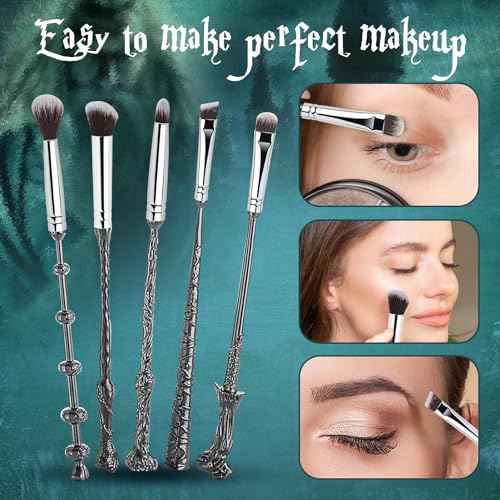 Wi-zard Wand Makeup Brushes Set, Potter Make Up Brush Set for Women Girls 5pcS£¬Best Harry Gifts for kids(Silver)
