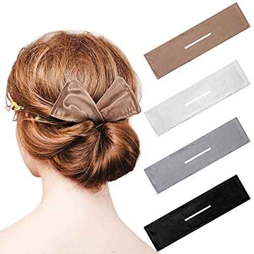 4 Pieces Deft Hair Bun Maker Doughnut Hair Bun French Hairstyle(Black, Khaki, White, Gray)