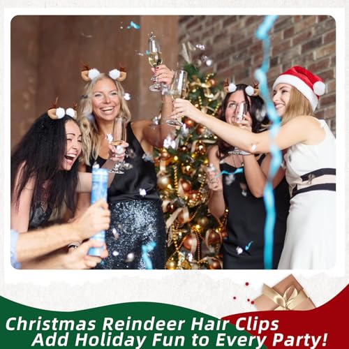 2 Pieces Reindeer Antler Hair Clips with Ears, Cute Brown Deer Costume Accessories for Christmas, Halloween, and Cosplay Party Dress-Up for Girls and Women