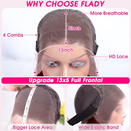 Flady 99j Burgundy Bob Wig Human Hair 13x4 Bob Lace Front Wigs Human Hair Pre Plucked 150% Densiy HD Transparent Lace Frontal Wigs Human Hair for Women Glueless Short Bob Wigs 10 inch