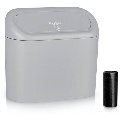 Accmor Car Trash Can, Portable Vehicle Trash Bin with Lid, Mini Car Dustbin Garbage Organizer Holder with One Roll Trash Bag, Leakproof Hanging Cars Storage Bag Container for Auto, SUV, Office (Grey)