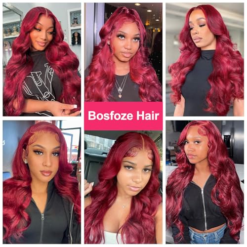 99j Burgundy Lace Front Wigs Human Hair 26 Inch 13x4 Body Wave Lace Front Burgundy Wigs Human Hair Pre Plucked With Baby Hair Glueless Wine Red Body Wave Wig HD Transparent Frontal Wig for Women