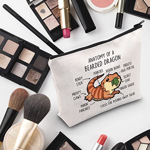 G2TUP Bearded Dragon Lover Gift Anatomy Of A Bearded Dragon Makeup Bag Bearded Dragon Mom Cosmetic Bag Bearded Dragon owner Gift Zipper Travel Bag (Anatomy Of A Bearded Dragon White Bag)