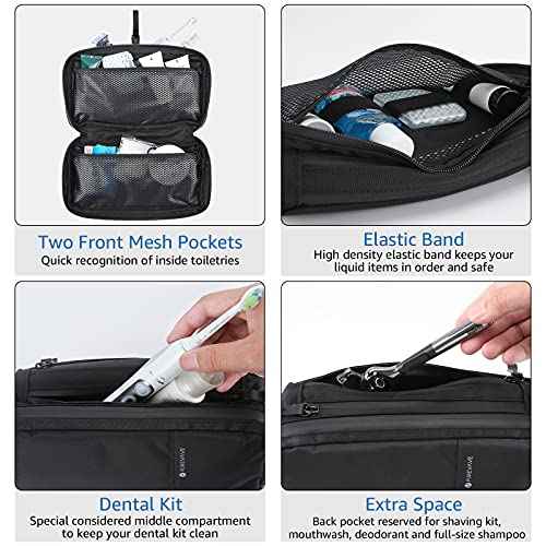 Purevave Compact Mens Toiletry Travel Bag, Mens Dopp Kit for Travel Waterproof, Wash Pouch Black