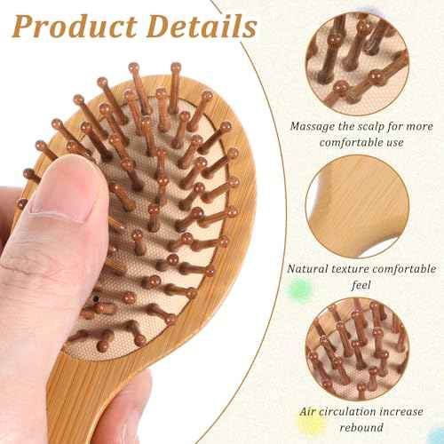 Bamboo Hair Brush, 2pcs Mini Paddle Detangling Hairbrush Wooden Hair Brush Portable Scalp Massage Comb Pocket Size Anti-Static Travel Hair Brush for Thick Thin Curly Dry Wet Hair