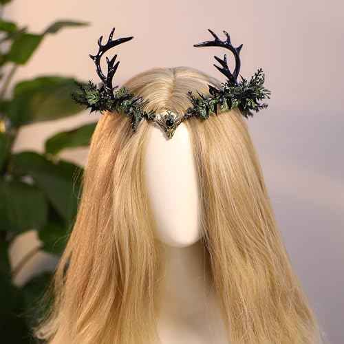 MOSTORY Light up Elf Crown - Black Antler Headpiece Gothic Flower Circlet Elven Woodland Tiara for Women Renaissance Fair Cosplay Halloween Costume Photo Shoot