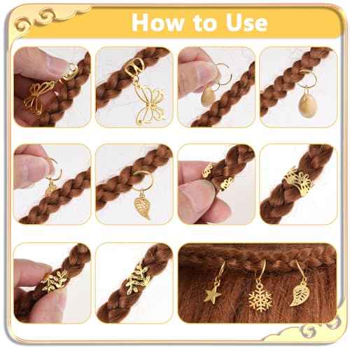 40Pcs Gold Hair Jewelry for Women Adjustable Hair Cuffs for Braids Loc Jewelry Metal Hair Rings Clips Braid Hair Dreadlock Braid Accessories for Women Men Music Festival Party