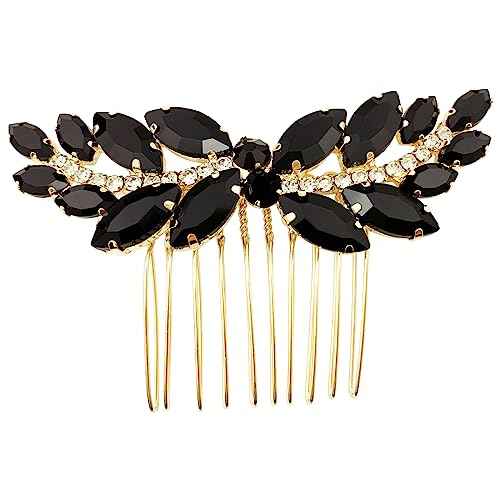 BETITETO Bridal Hair Comb Emerald Green Crystal Wedding Hair Piece Pin Accessories for Women Girls Party (Black)