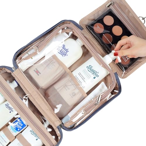 NISHEL Travel Toiletry Bag for Women Large Capacity, Makeup Essentials Organizer, Hanging Case for Accessories, Cosmetics, Aegean-Blue