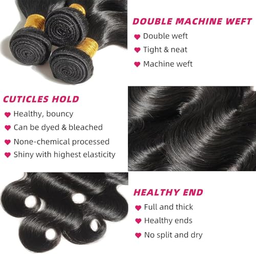 Body Wave Bundles Human Hair 20 22 24 Inch Human Hair Bundles 100% Unprocessed Brazilian Virgin Quick Weave 3 Bundle Human Hair Extensions for Black Women Natural Color