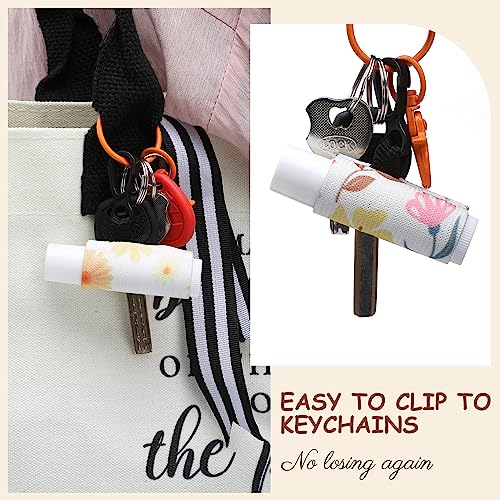 36 Pcs Lip Balm Holder Keychain Gloss Floral Patterns Lip Balm Sleeves with Clip Clip on Lipstick Keychain Sleeves Holder