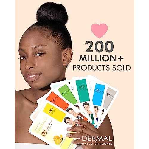 DERMAL Green Tea Collagen Essence Facial Mask Sheet 23g Pack of 10 - Hydrating and Soothing for Sensitive Oily Skin, Revitalize Dull Skin, Daily Skin Treatment Solution Sheet Mask