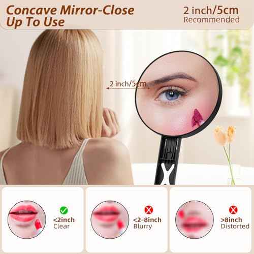 Magnifying Mirror 40X/5X Double Sided Hand Mirror, Precision Makeup at 40X Magnification & Overall View at 5X£¬Travel Handheld Magnified Makeup Mirror with Handle & Table Stand, Vanity Cosmetic Mirror