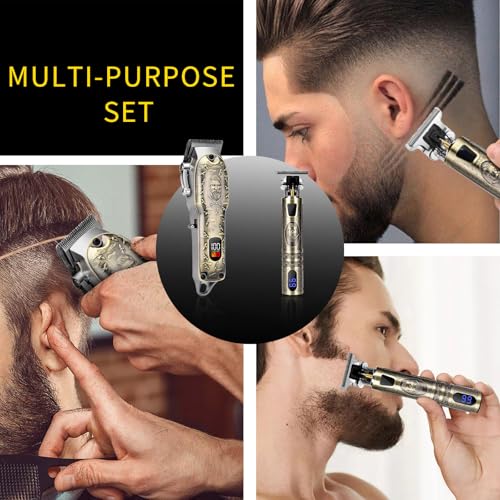 Professional Hair Clipper Set, Digital Display Trimmer Kit with Accessories, Barber Case and Cape, Vintage Design