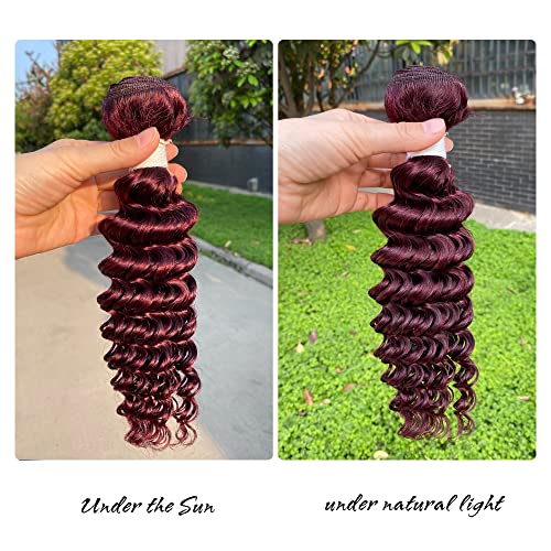 REMY HAIR Deep Wave Hair Weaves 99j Red Wine Color Deep Curly Unprocessed Virgin Human Hair Extensions Burgundy Deep Wave Brazilian Hair 1 Bundles 24 Inch