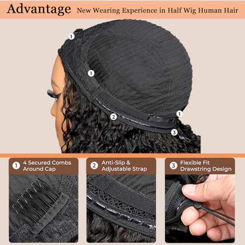 MISSJAY Kinky Curly Half Wig Human Hair 18 Inch 3 In 1 Seamless Flip Over Half Wigs 200% Density Beginner Friendly Drawstring Headband Wig Wear And Go Glueless Wigs for Women