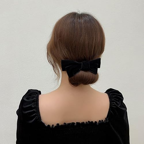 Black Bows for Women Girls 2Pcs Velvet Bow Scrunchies for Long Thick Curly Hair Ultra Soft Satin Scrunchy Hair Ties Cute Elastic Hair Bands Bowknot Ponytail Holders Cute Hair Accessories