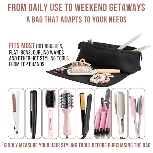 BAREFOOT CARIBOU Hair Tools Travel Bag and Heat Resistant Mat for Flat Irons, Straighteners, Curling Iron, and Haircare Accessories, 2-in-1 design, with Interior Pockets, Portable Organizer