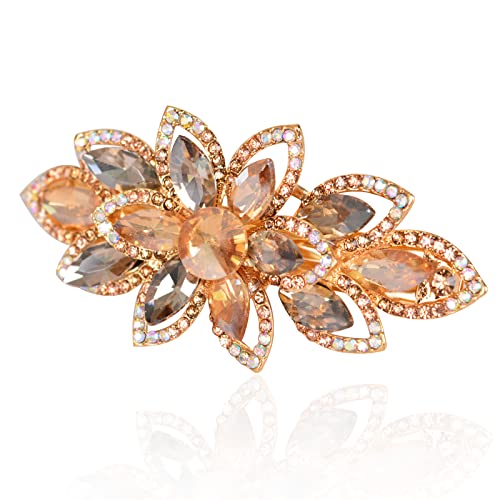Floral Rhinestone Hairpin Luxury Crystal Flower Hair Barrette Clip (Champagne)