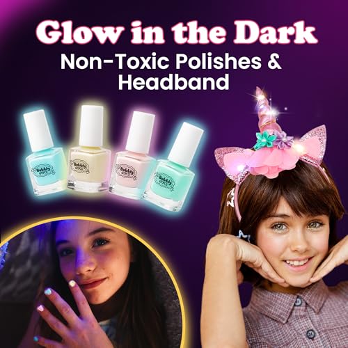 Glow in Dark Kids Spa Day Kit for Girls, 42+ Pieces Waterfall Foot Spa Toys, Nail Spa Kit, Pedicure Manicure Accessories, Perfect Spa Kit for Girls Ages 6 7 8 9 10 11 12, Fun Birthday, Christmas Gifts