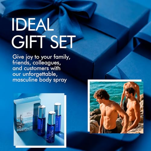 Mens Body Spray, Travel Size Body Spray For Men, long lasting, 3-Pack Set, each 2.1 Fl Oz, Notes of Lemon, Amber, Oud, Leather