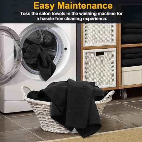 Salon Towels 24 Pack, Microfiber Barber Towels Bulk, (16x29 inches) Hair-Drying Cloth Super Soft Black Hand Cloth for Gym, Bath, Spa Use and Home Beauty Care(Not Bleach Proof)