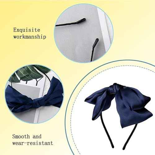 Navy Blue Bow Headband for Women Girls Satin Navy Blue Hair Bows Silk Bowknot Headband Christmas Head Band with Bow Headpiece Headwear Knotted Bowknot Headbands for Women Christmas Hair Accessories