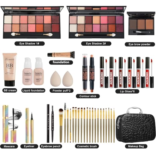 All in One Makeup Kit for Women Full Kit,Makeup Set for Women, Includes Eyeshadow Palette/Foundation/lip gloss/Eyeliner/Mascara/makeup Brush,Makeup Gift Set for Christmas & Birthday&Holiday&Everyday.