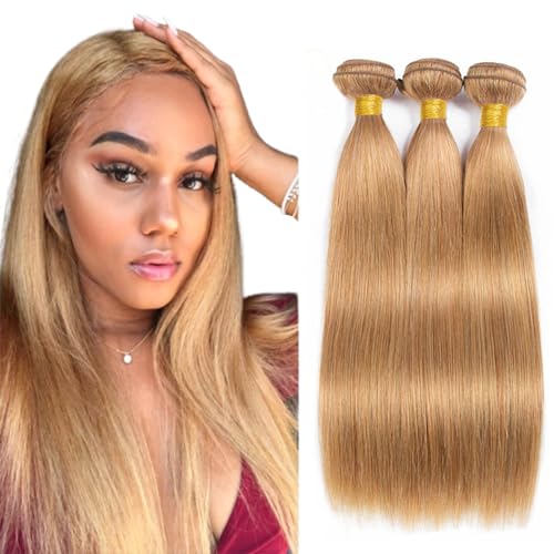 24 26 28 inch Blonde Straight Bundles Human Hair Color 27 Honey Blonde Bundles Unprocessed Brazilian Virgin Hair Double Weft Weave Extensions Hair Soft And Healthy For Women