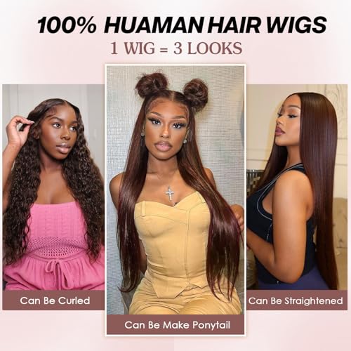 Chocolate Brown(#4) Straight Wig Human Hair, 13x6 HD Lace Front Wigs Human Hair, Glueless & Pre Plucked Human Hair Wig with Baby Hair, 180% Density Ash Blonde Wig (20inch)